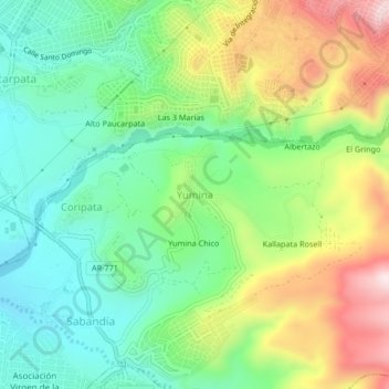 Mappa topografica Yumina, altitudine, rilievo