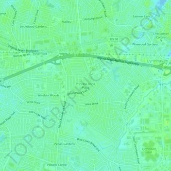 Mappa topografica Princess Anne Plaza, altitudine, rilievo