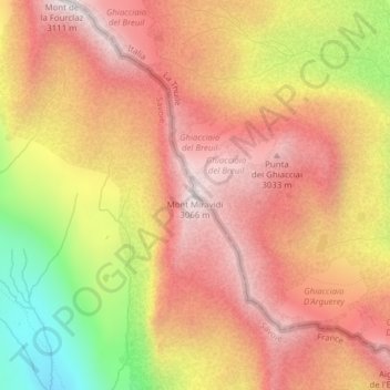Mappa topografica Mont Miravidi, altitudine, rilievo