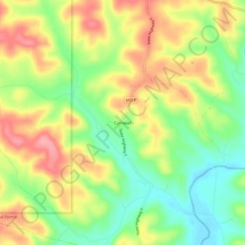 Mappa topografica Cornwall, altitudine, rilievo