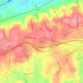 Mappa topografica Devon, altitudine, rilievo