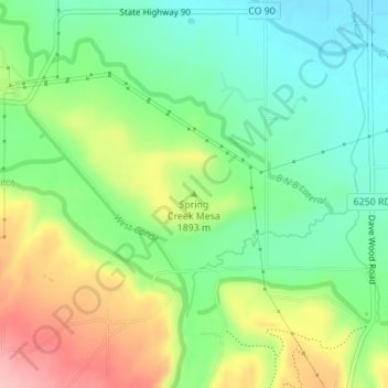 Mappa topografica Spring Creek Mesa, altitudine, rilievo