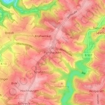 Mappa topografica Pohlhausen, altitudine, rilievo