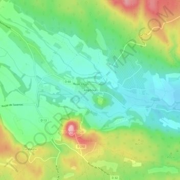 Mappa topografica Amphoux, altitudine, rilievo