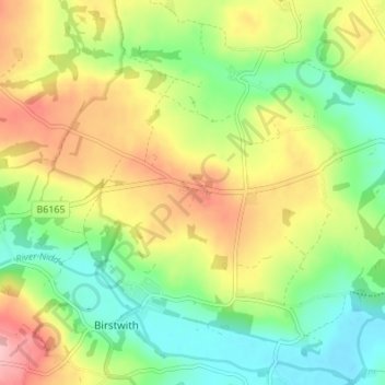 Mappa topografica Burnt Yates, altitudine, rilievo