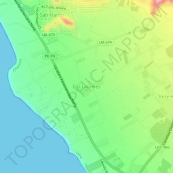 Mappa topografica Los Laureles, altitudine, rilievo
