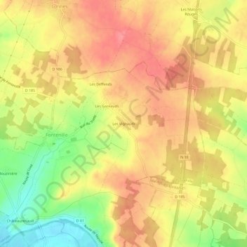 Mappa topografica Les Vignauds, altitudine, rilievo