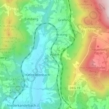 Mappa topografica Wühn, altitudine, rilievo