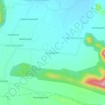 Mappa topografica Valayapatti, altitudine, rilievo