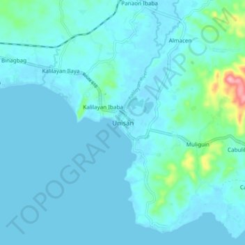 Mappa topografica Unisan, altitudine, rilievo