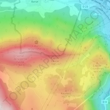 Mappa topografica Cap de Lauzac, altitudine, rilievo