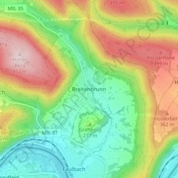 Mappa topografica Breitenbrunn, altitudine, rilievo