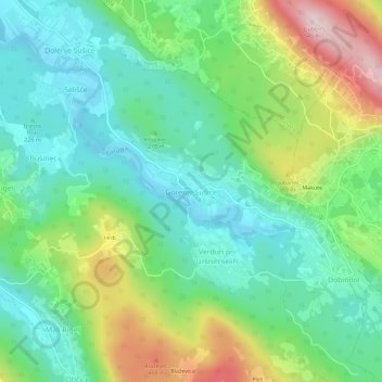 Mappa topografica Gorenje Sušice, altitudine, rilievo