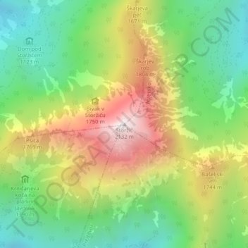 Mappa topografica Storžič, altitudine, rilievo