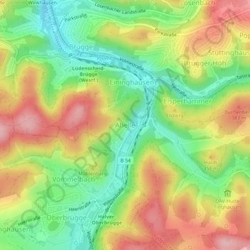 Mappa topografica Ahelle, altitudine, rilievo