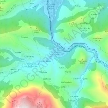 Mappa topografica Santolaya, altitudine, rilievo