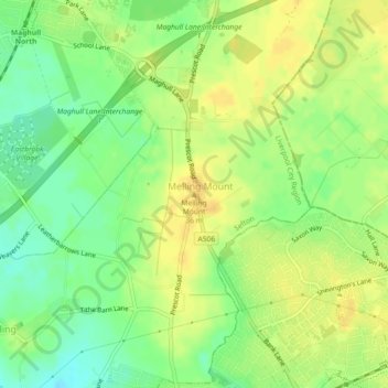 Mappa topografica Melling Mount, altitudine, rilievo