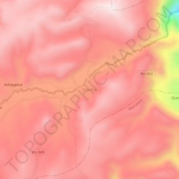Mappa topografica Isivilla, altitudine, rilievo