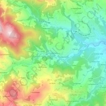Mappa topografica Le Rochet, altitudine, rilievo
