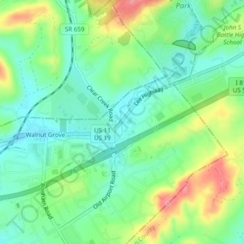 Mappa topografica Colonial Heights, altitudine, rilievo