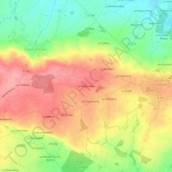 Mappa topografica La Hunaudière, altitudine, rilievo