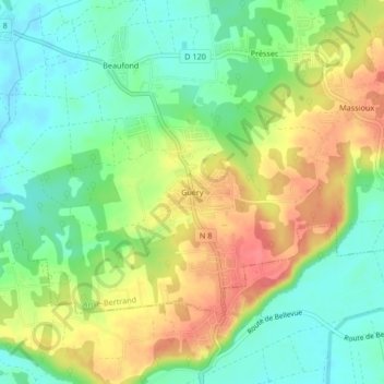 Mappa topografica Guéry, altitudine, rilievo