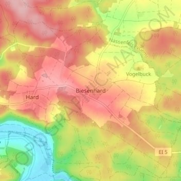 Mappa topografica Biesenhard, altitudine, rilievo