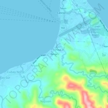 Mappa topografica Banga, altitudine, rilievo
