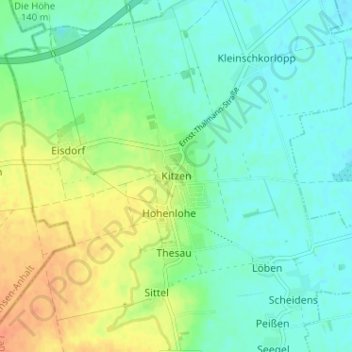 Mappa topografica Kitzen, altitudine, rilievo