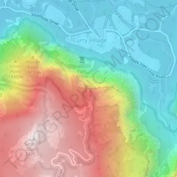 Mappa topografica Glacier Point, altitudine, rilievo