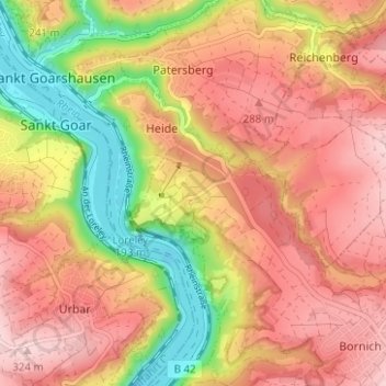 Mappa topografica Siedlung Loreley, altitudine, rilievo