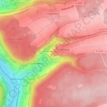 Mappa topografica Schloss Tierberg, altitudine, rilievo
