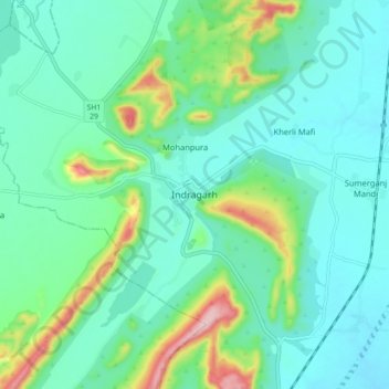 Mappa topografica Indragarh, altitudine, rilievo
