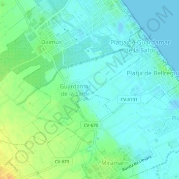 Mappa topografica Carrer dels Ullals, altitudine, rilievo