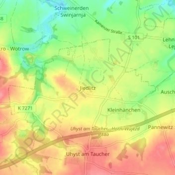Mappa topografica Jiedlitz, altitudine, rilievo