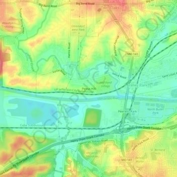Mappa topografica Pettys Hill, altitudine, rilievo