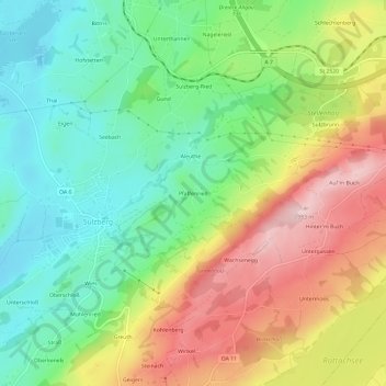 Mappa topografica Pfaffenried, altitudine, rilievo