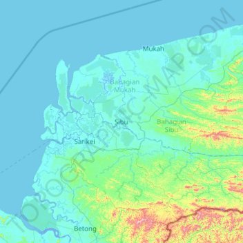 Mappa topografica Sibu Division, altitudine, rilievo