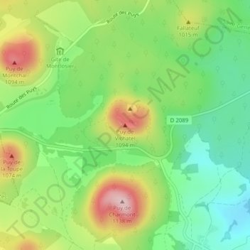 Mappa topografica Puy de Vichatel, altitudine, rilievo