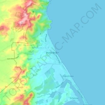 Mappa topografica Waihi Beach, altitudine, rilievo