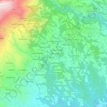 Mappa topografica Casale Vigne, altitudine, rilievo