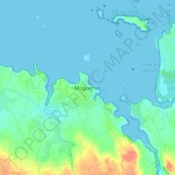 Mappa topografica Moguériec, altitudine, rilievo