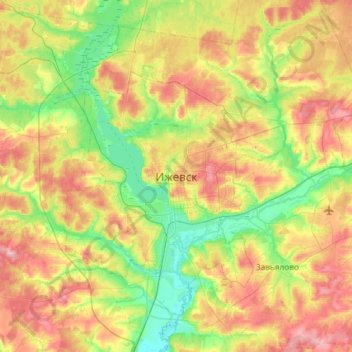 Mappa topografica Izhevsk, altitudine, rilievo