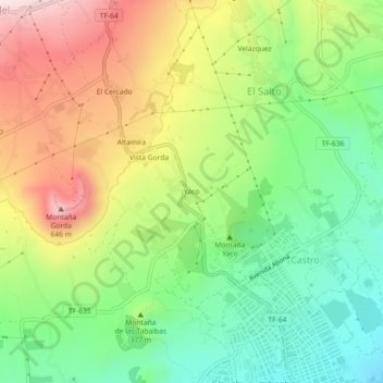 Mappa topografica Yaco, altitudine, rilievo