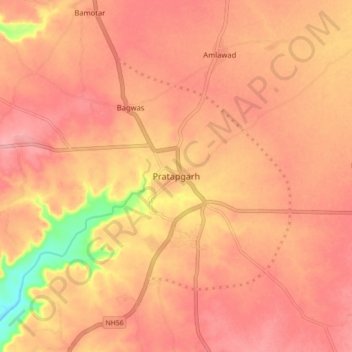 Mappa topografica Pratapgarh, altitudine, rilievo