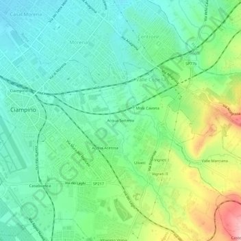 Mappa topografica Acqua Sotterra, altitudine, rilievo