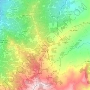 Mappa topografica Ca Albertini, altitudine, rilievo