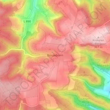 Mappa topografica Bosseborn, altitudine, rilievo
