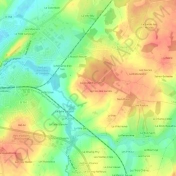 Mappa topografica Le Breil, altitudine, rilievo