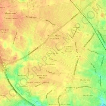 Mappa topografica South Garden, altitudine, rilievo
